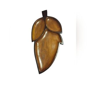 Haitian Mahogany Leaf Divided Wood Serving Tray Mid Century Entertaining~Vintage